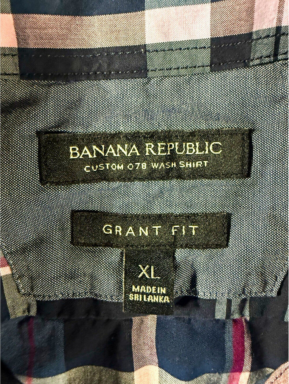 Banana Republic Men’s XL Blue Plaid Grant Fit Custom 078 Button-Up Shirt LS